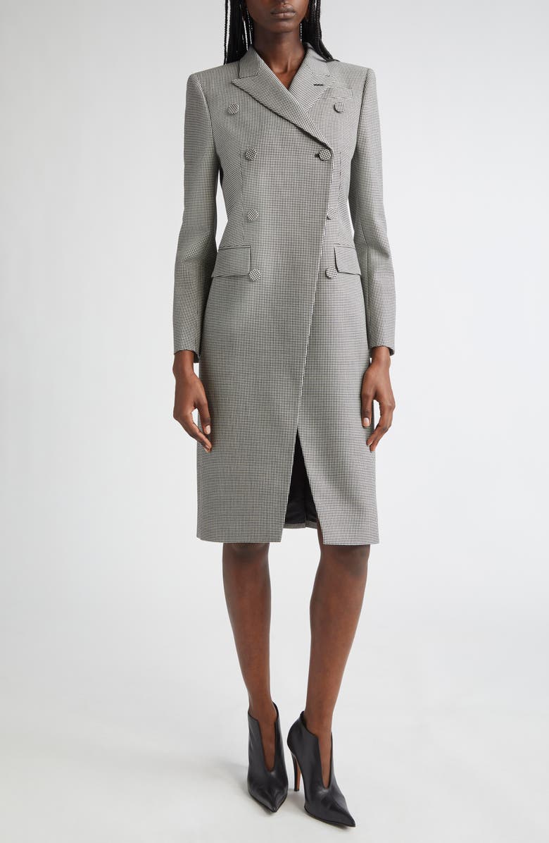 McQueen Houndstooth Check Double Breasted Wool & Mohair Coat, Main, color, Black/ Ivory