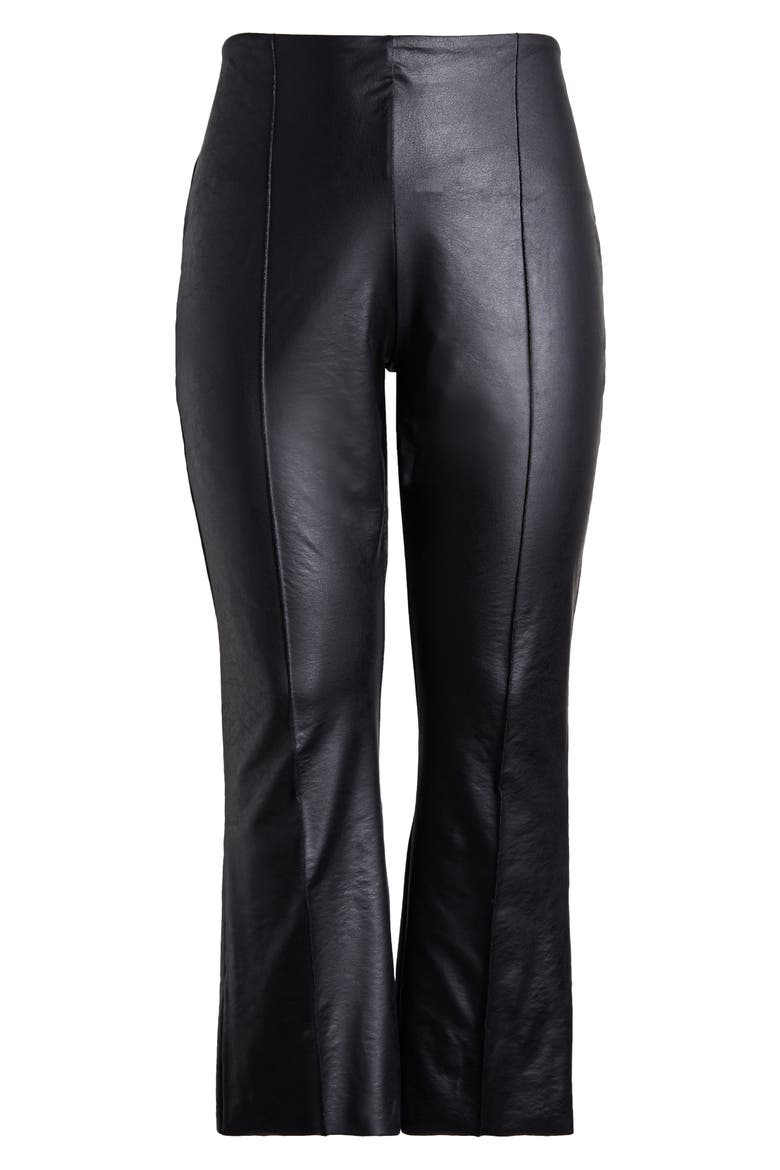 Elysse Foiled Stretch Faux Leather Pants, Alternate, color, BLACK