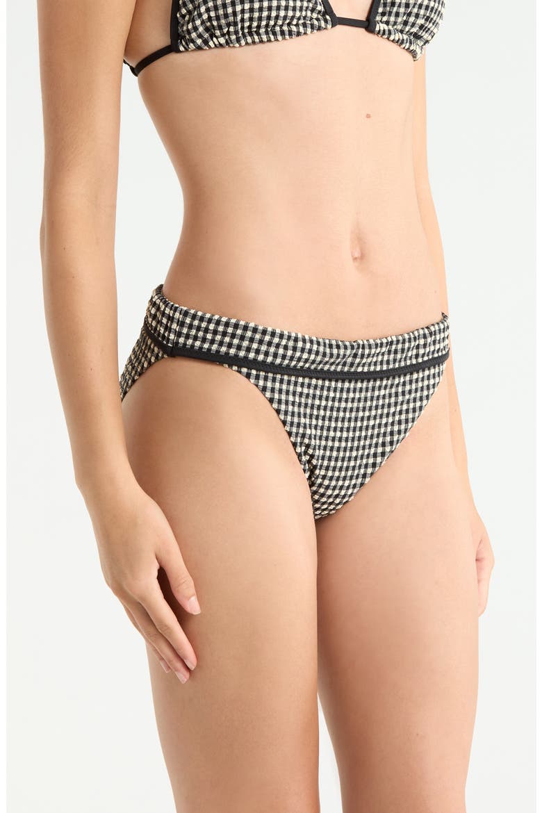 Banded Smocked Hipster Bikini Bottoms, Alternate, color, BLACK/ CREAM