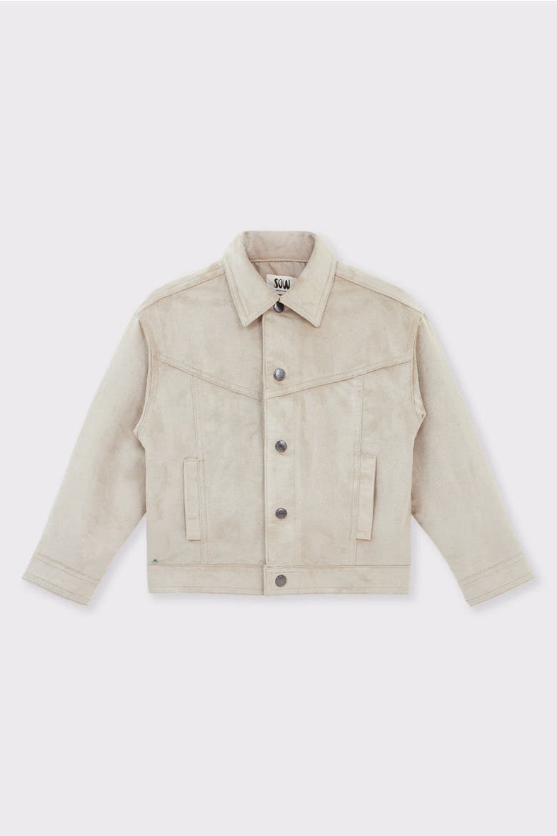 Faux Suede Trucker Jacket, Main, color, beige