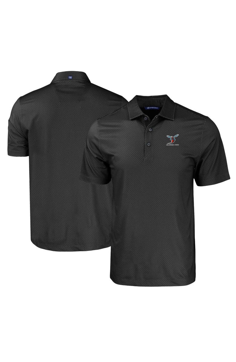 Cutter & Buck Men's Cutter & Buck Black Delaware State Hornets Pike Eco Tonal Geo Print Stretch Recycled Polo, Main, color, 