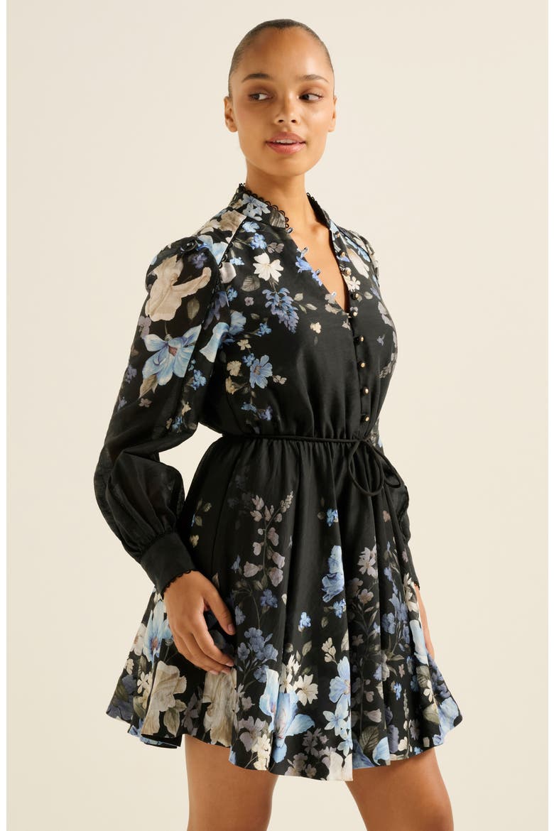 Vienna Lace Trim Belted Long Sleeve Shirtdress, Alternate, color, MILA FLORAL