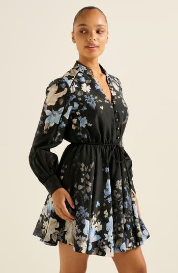 Vienna Lace Trim Belted Long Sleeve Shirtdress