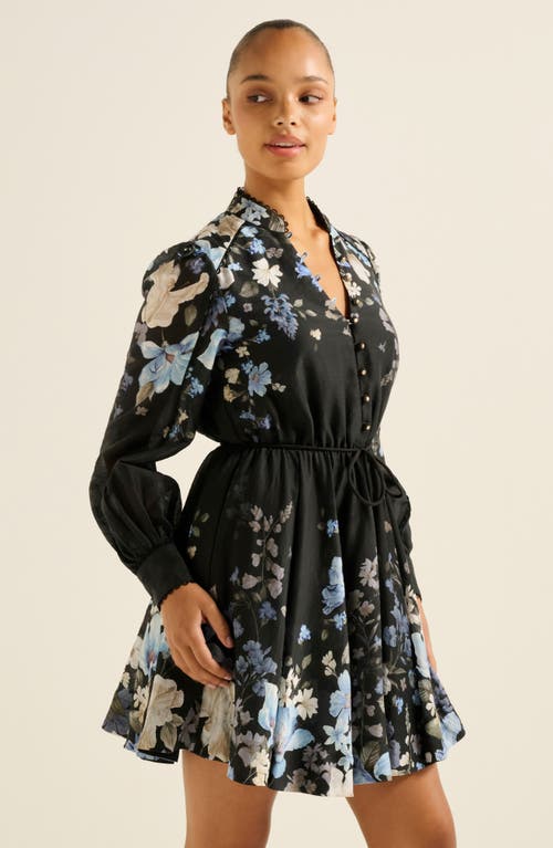 Ever New Vienna Lace Trim Belted Long Sleeve Shirtdress In Black