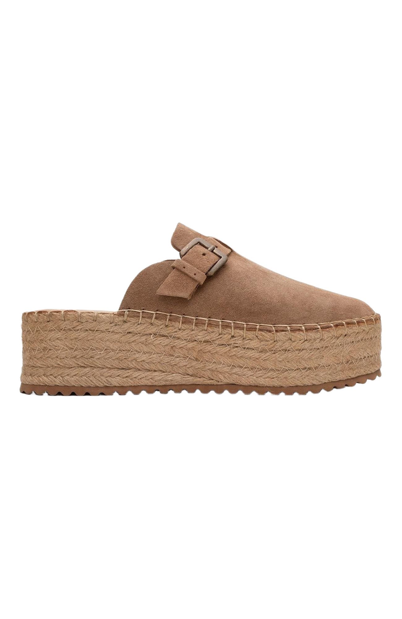 Novas Leather Platform Espadrille Mule, Alternate, color, Cognac Brown Suede Leather