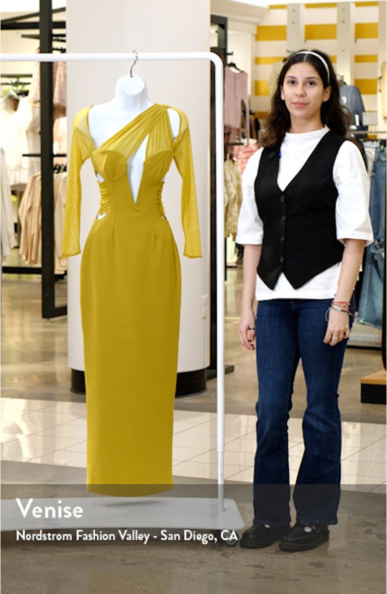 Zahra Asymmetric Cutout Long Sleeve Cocktail Dress, sales video thumbnail