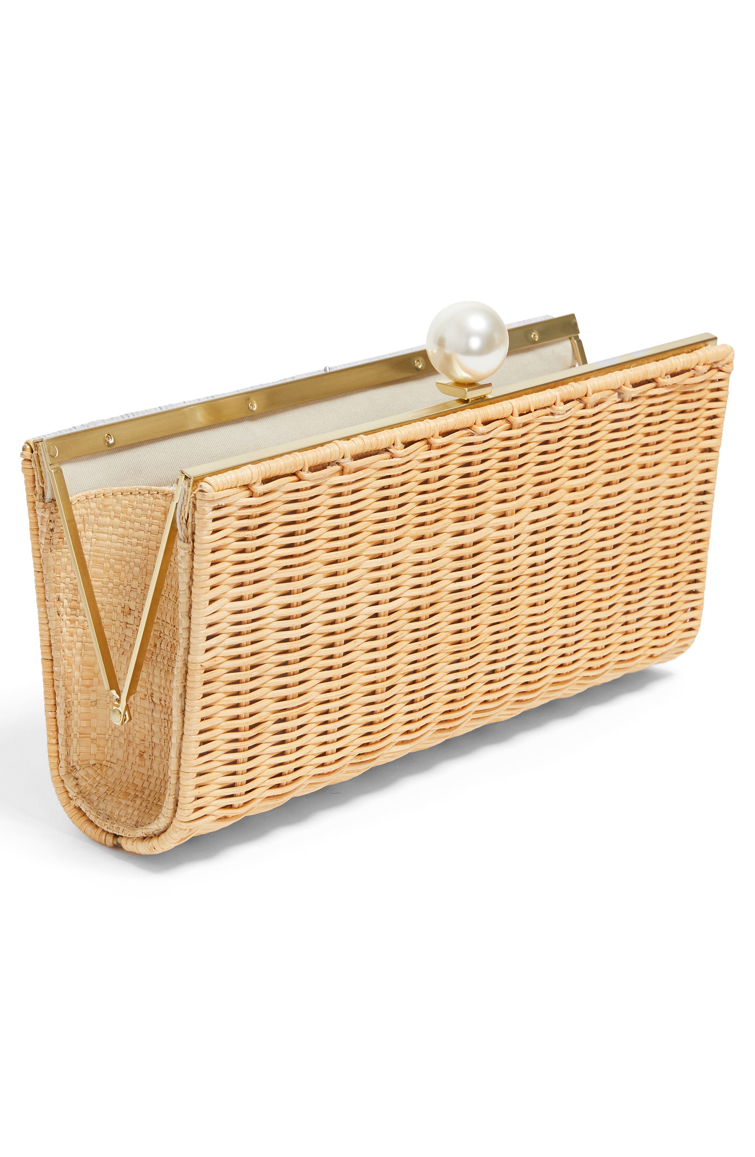 Pamela Munson The Pearl Woven Rattan Clutch, Alternate, color, Natural
