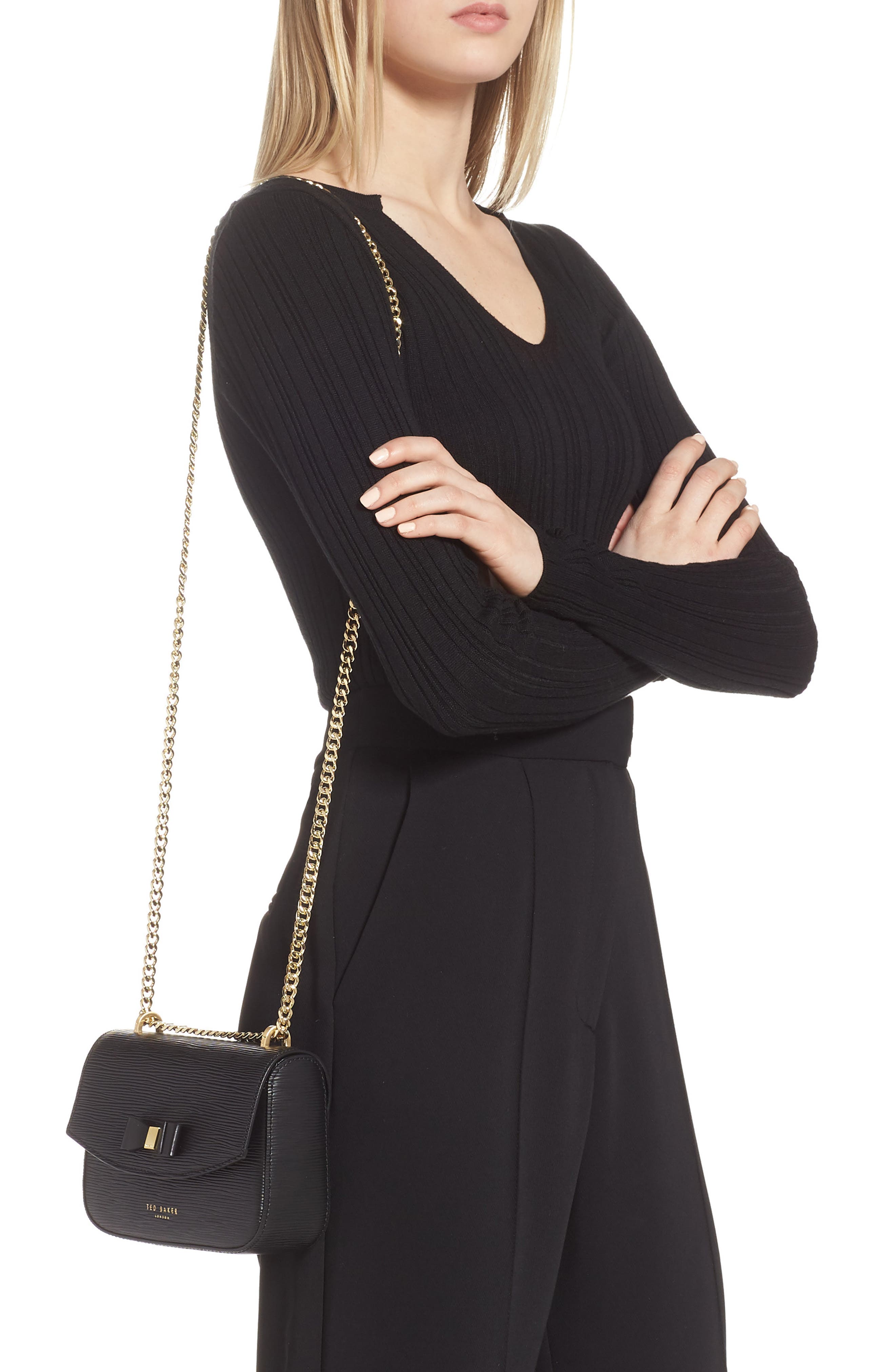 Ted Baker London Daissy Bow Mini Leather Crossbody Bag, Alternate, color, 