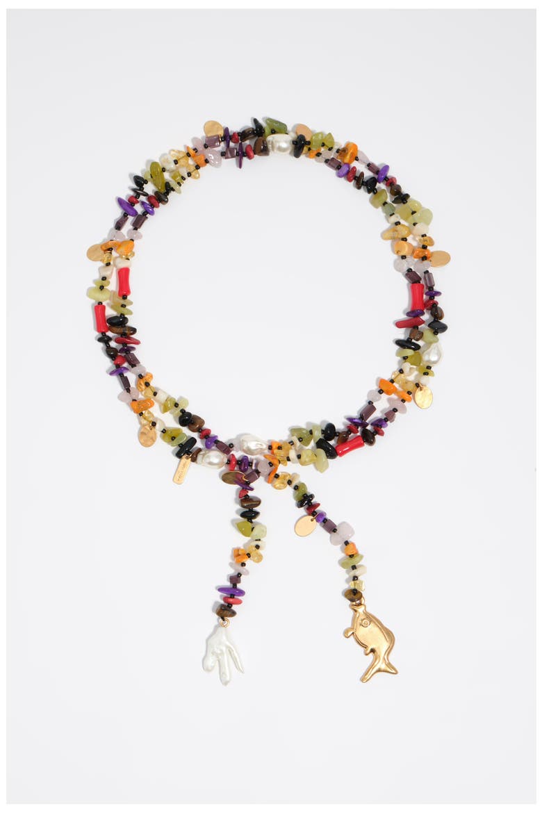 Multicolor Stones And Fish Necklace, Alternate, color, PURPLE