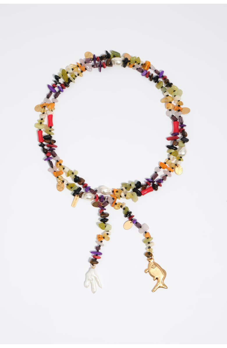 Bimba y Lola Multicolor Stones And Fish Necklace, Alternate, color, Purple