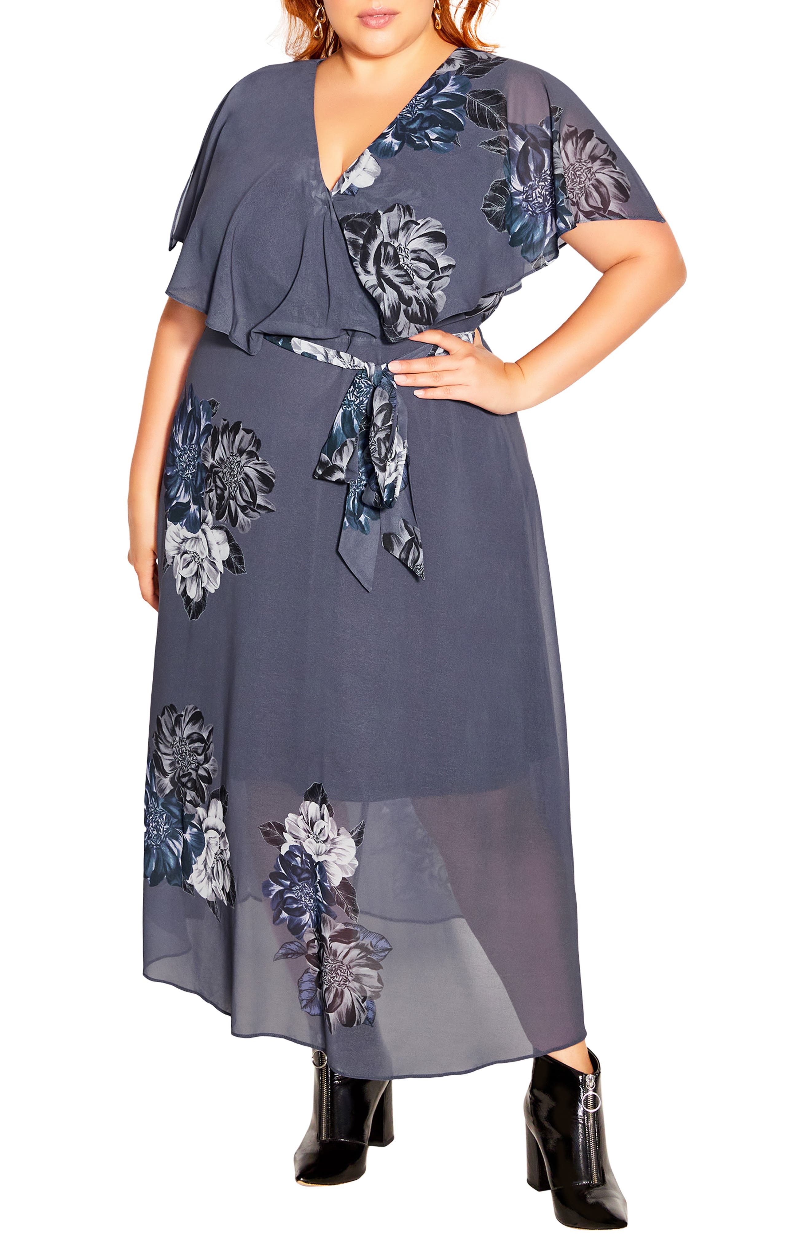 Garnet Flutter Sleeve Wrap Dress