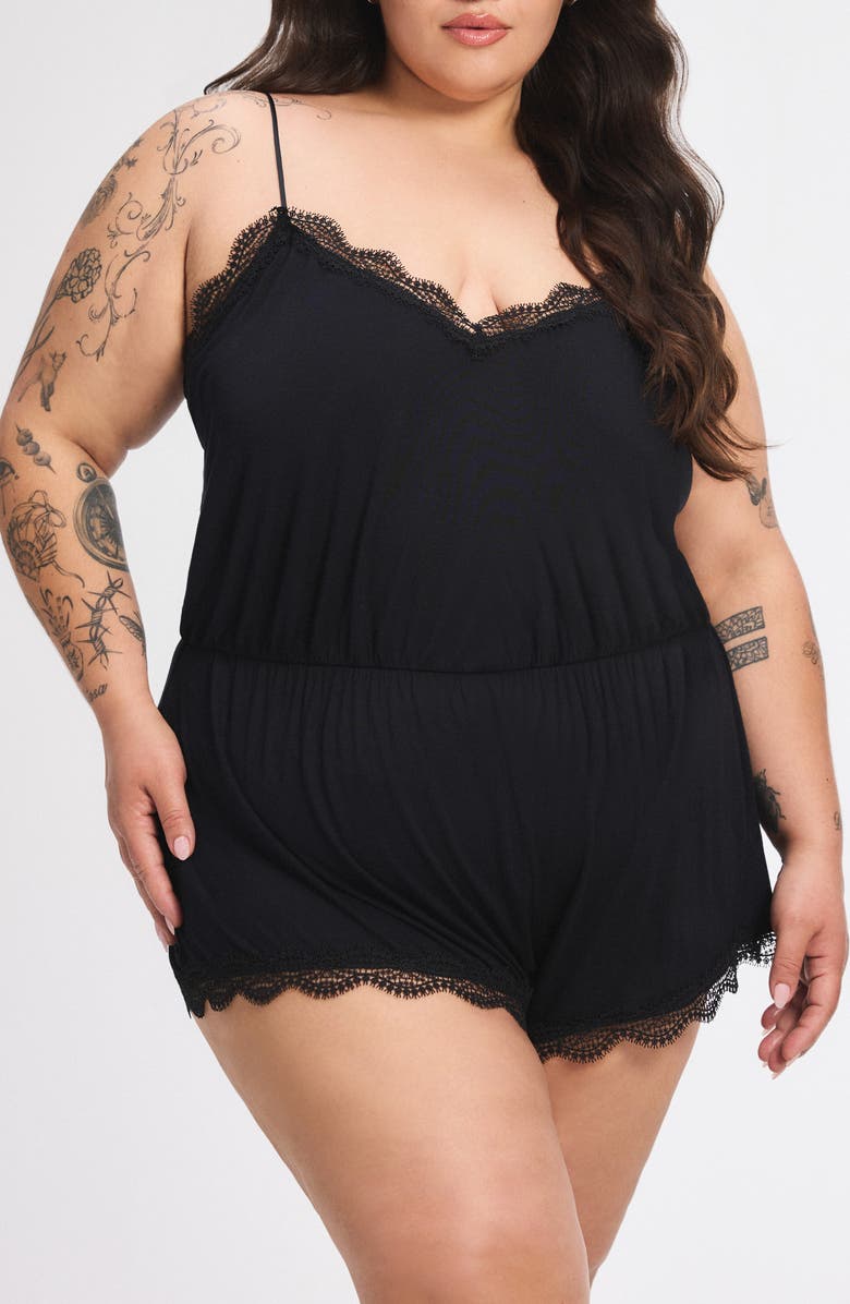 SAVAGE X FENTY Gossamer Dreams Sleep Romper, Alternate, color, Black Caviar