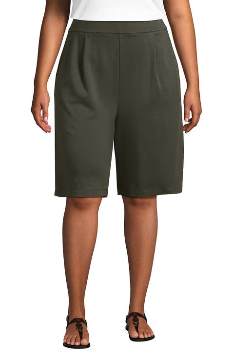 Plus Size Sport Knit High Rise Pleated 12" Bermuda Shorts