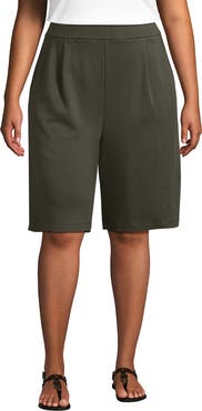 Lands' End Plus Size Sport Knit High Rise Pleated 12" Bermuda Shorts