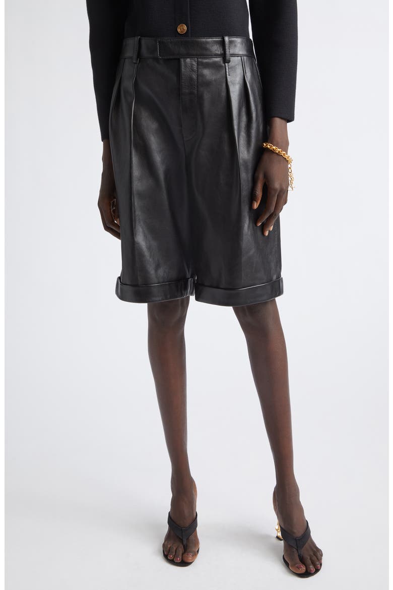Lambskin Leather Bermuda Shorts, Main, color, BLACK