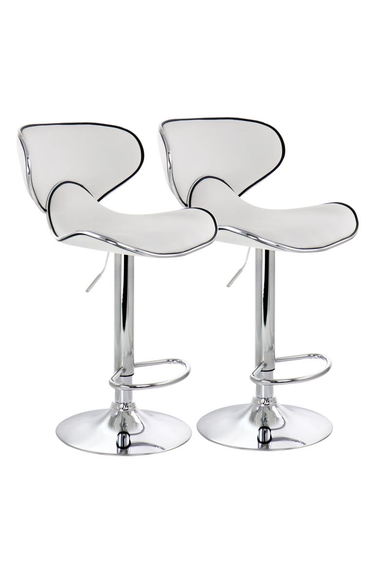 2 Piece Slim Faux Leather Adjustable Bar Stool, Main, color, White