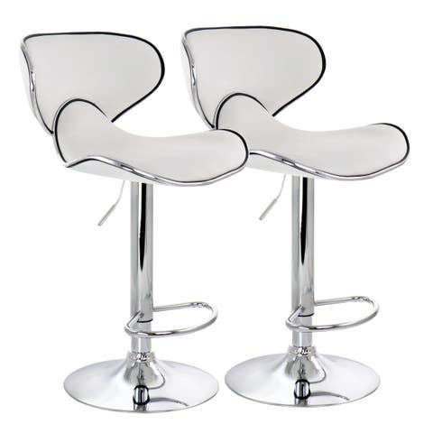 2 Piece Slim Faux Leather Adjustable Bar Stool