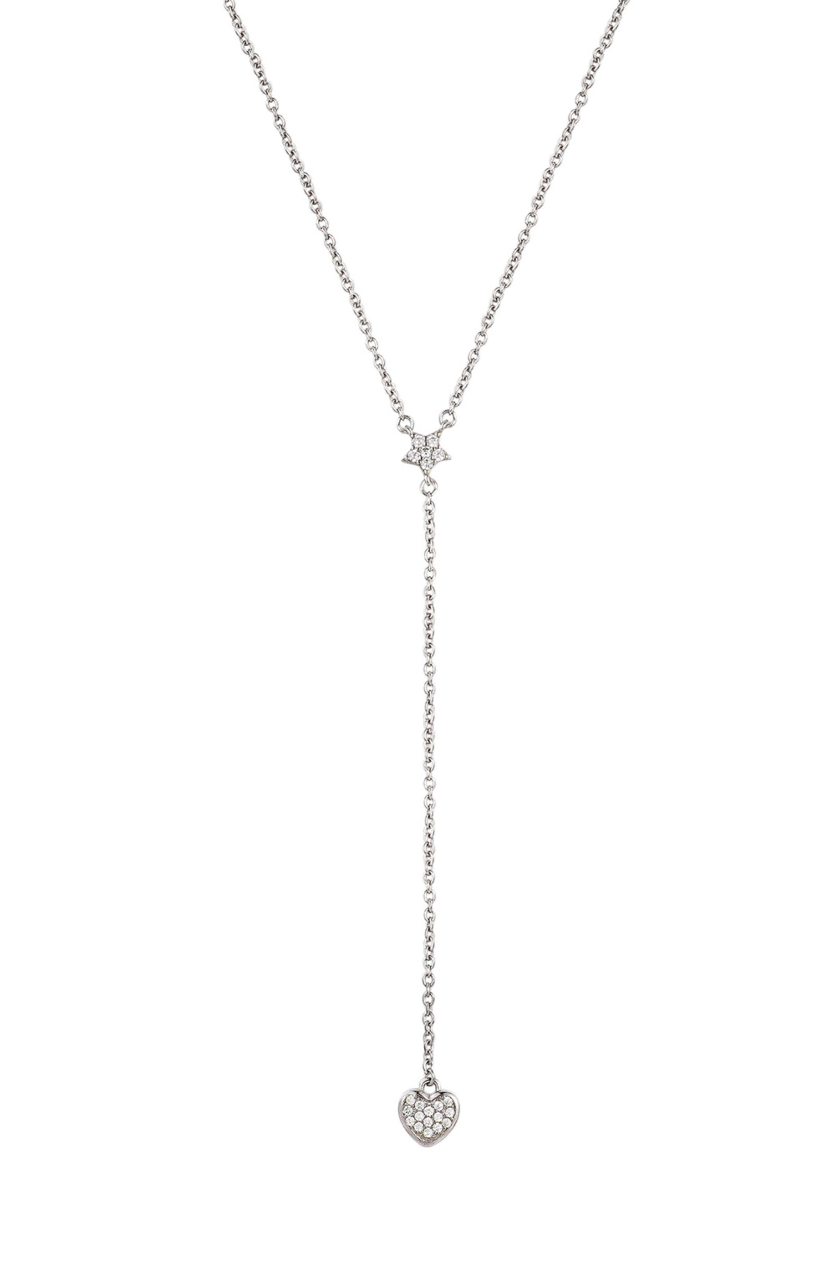 Adornia White Rhodium Plated Star and Heart Drop Y Necklace