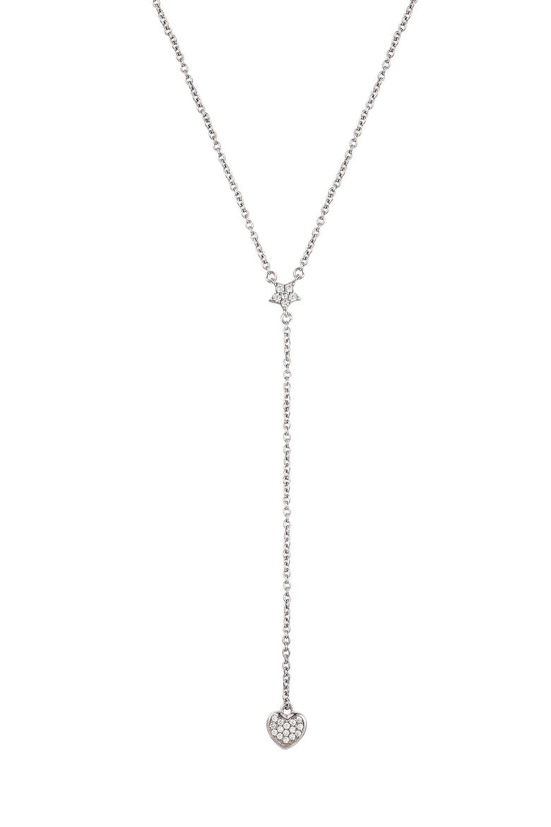 White Rhodium Plated Star and Heart Drop Y Necklace, Main, color, SILVER