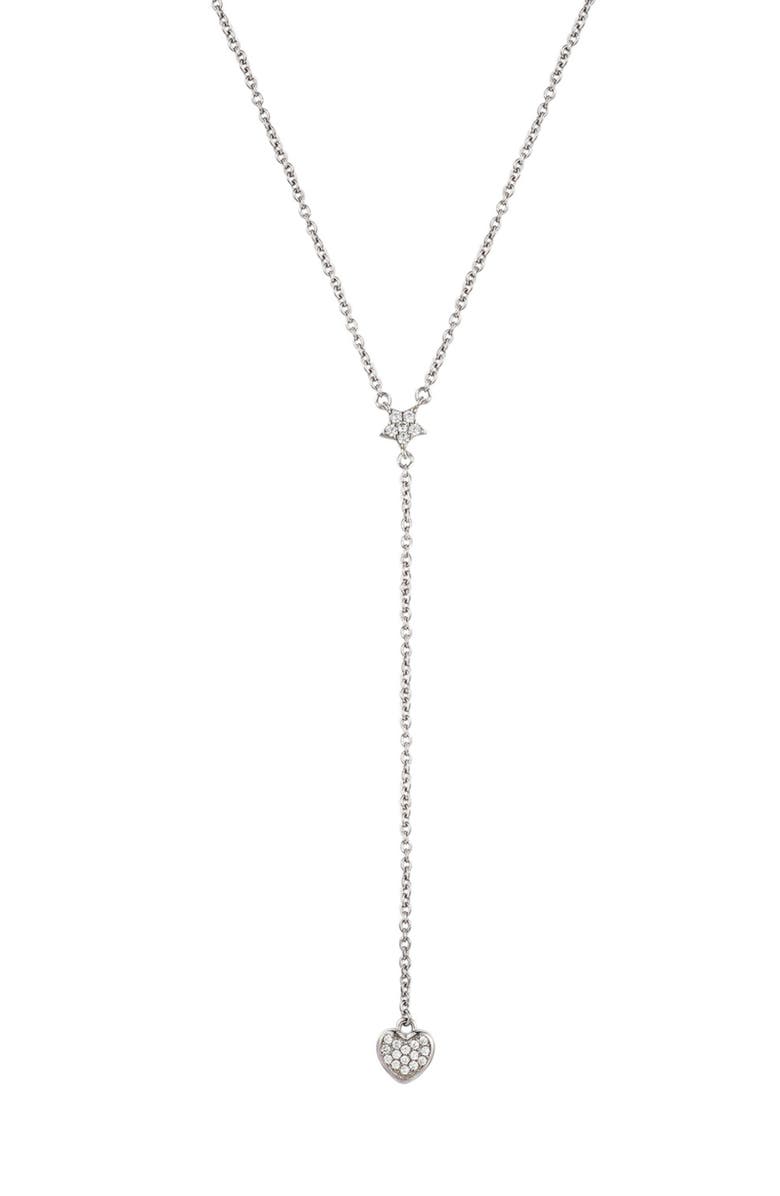 Adornia White Rhodium Plated Star and Heart Drop Y Necklace, Main, color, Silver