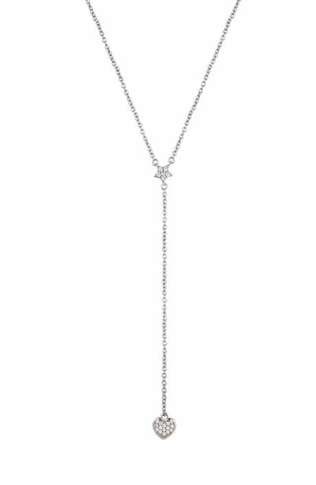 Adornia White Rhodium Plated Star and Heart Drop Y Necklace