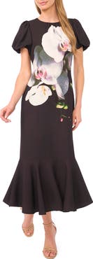 Ted Baker Placed Floral Puff Sleeve Midi Dress