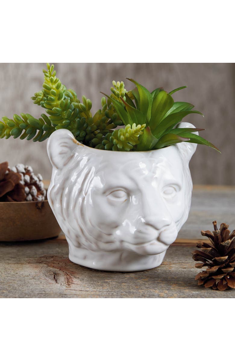 tag Mountain Lion Ceramic Planter White Garden Pot Indoor Outdoor, Alternate, color, White