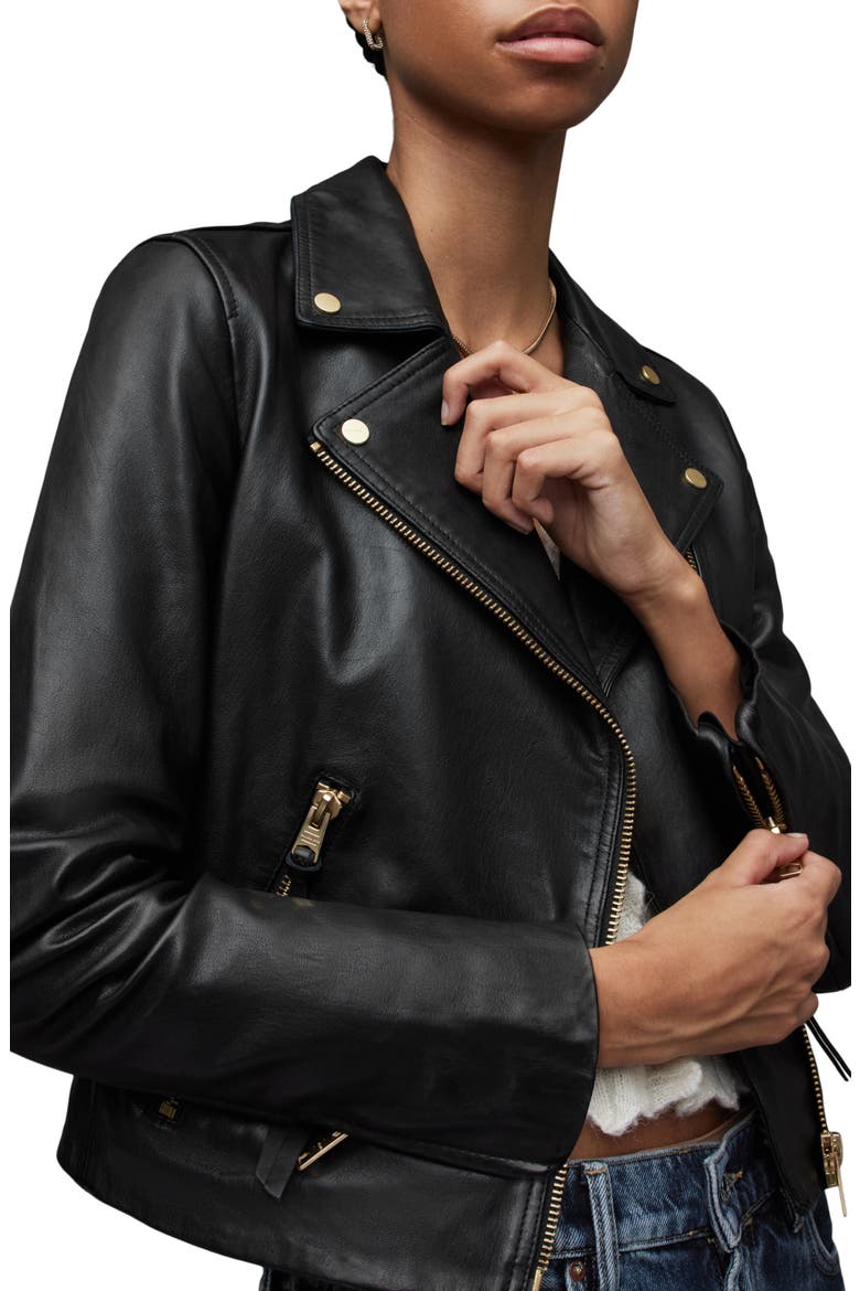 Dalby Leather Biker Jacket, Alternate, color, BLACK/ GOLD