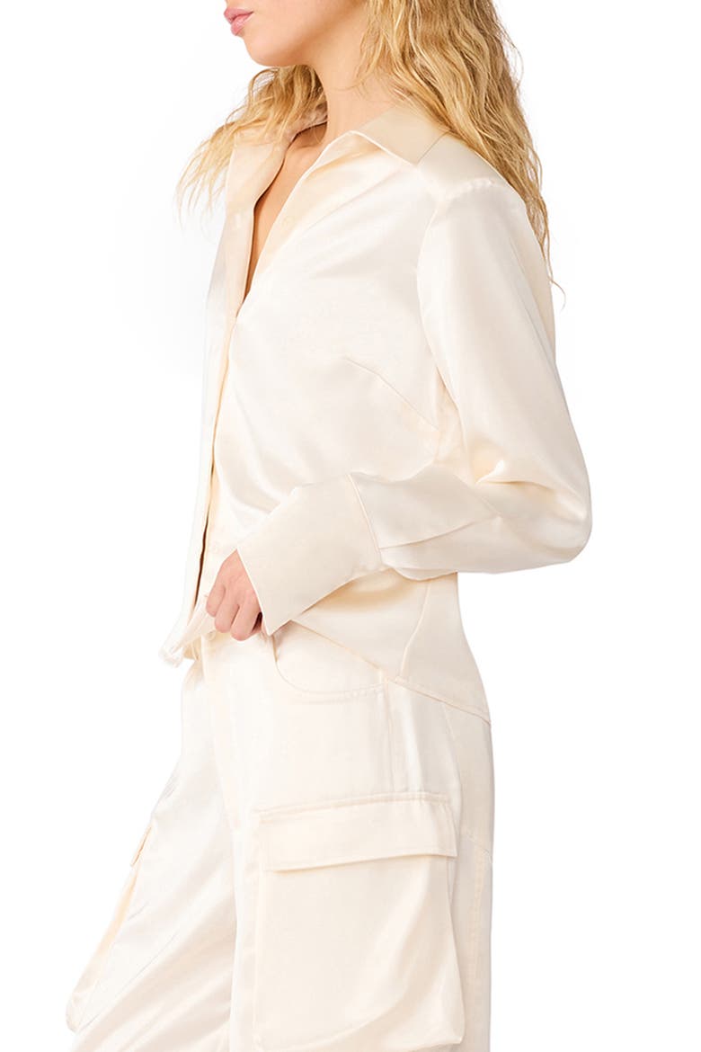 Mare Satin Button-Up Top, Alternate, color, CREAM