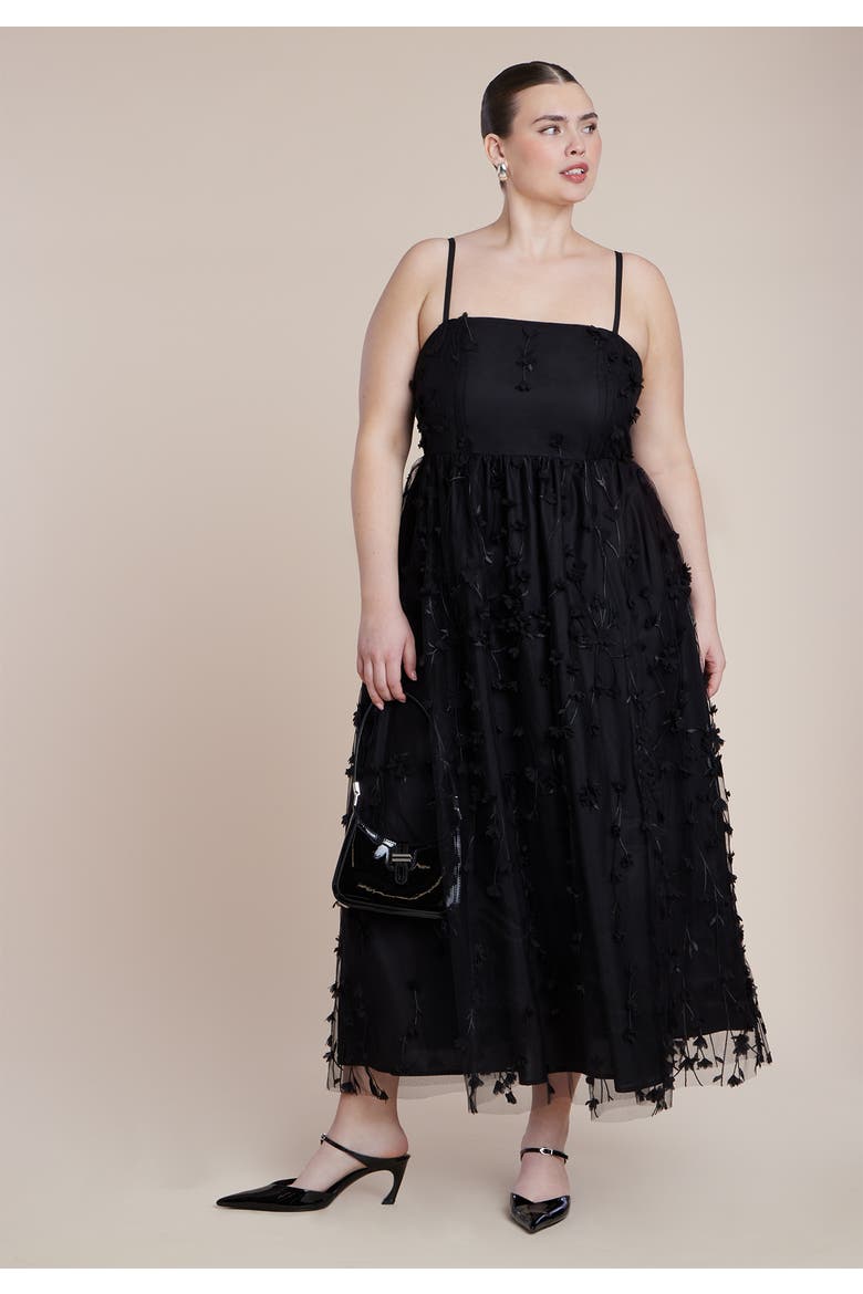 Floral Applique Dress, Alternate, color, BLACK ONYX