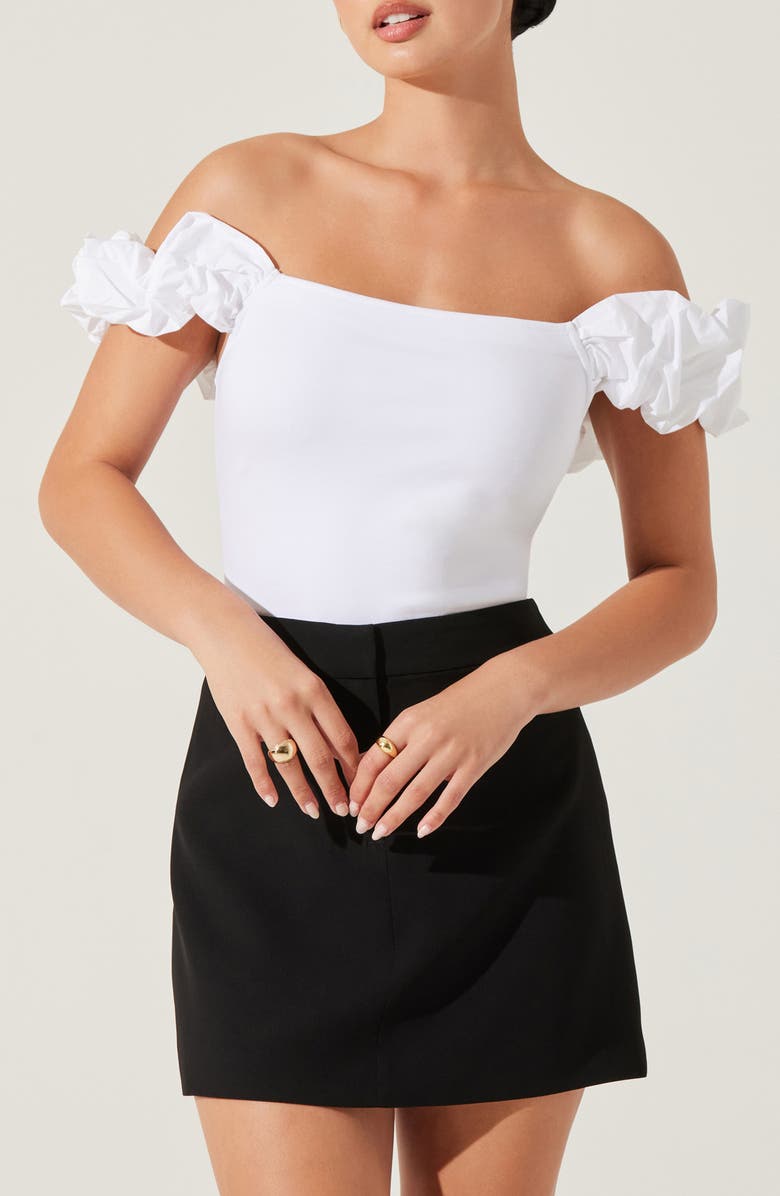 ASTR the Label Hoda Mixed Media Off the Shoulder top, Main, color, White