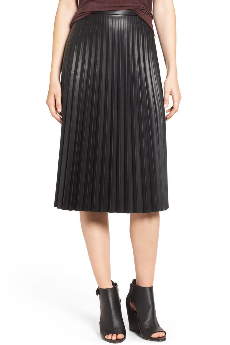 Faux Leather Pleat Skirt, Main, color, BLACK