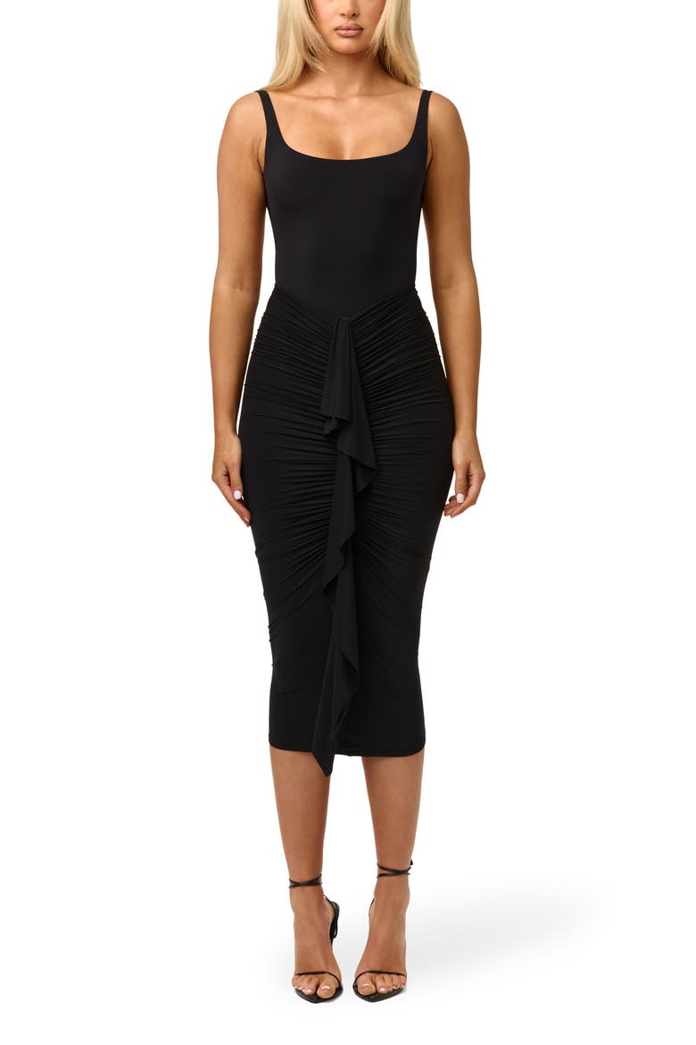 Ruffle Midi Skirt, Alternate, color, BLACK