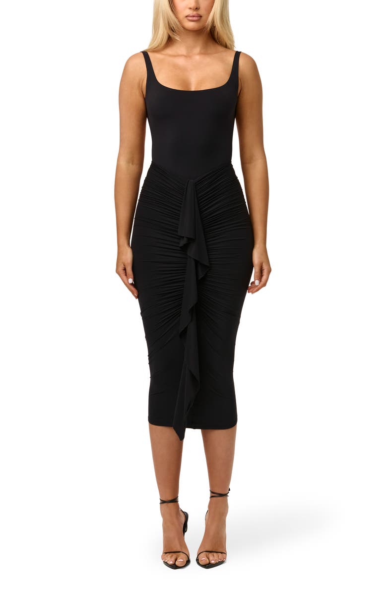 Naked Wardrobe Ruffle Midi Skirt, Alternate, color, Black