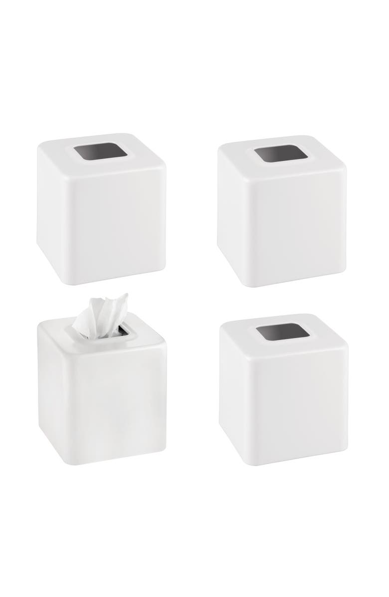 mDesign Metal Square Modern Tissue Box Cover Holder for Bathroom,  4 Pack, Main, color, White