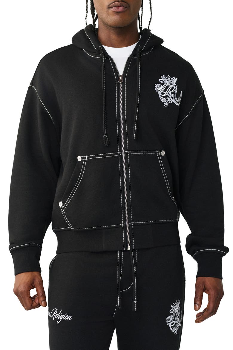 Crest Big T Boxy Zip-Up Hoodie, Main, color, JET BLACK