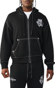 True Religion Crest Big T Boxy Zip-Up Hoodie