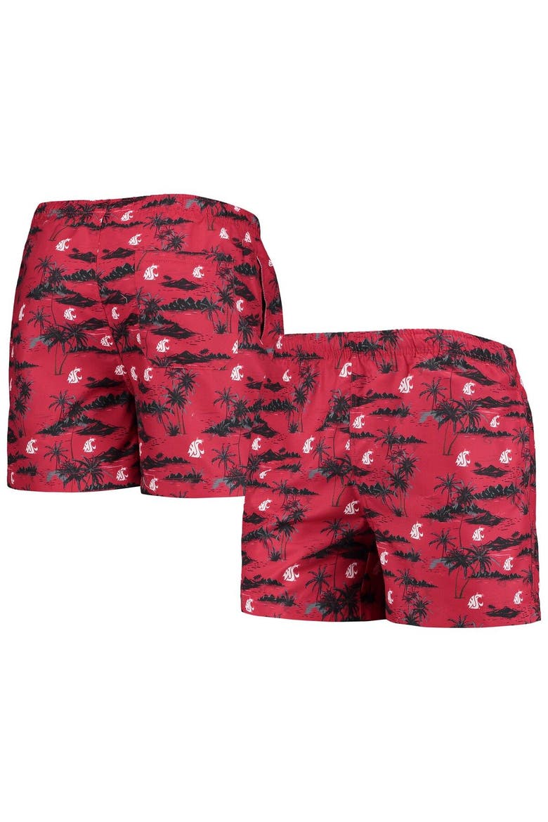 Men's FOCO Crimson Washington State Cougars Island Palm Swim Trunks, Main, color, Crimson