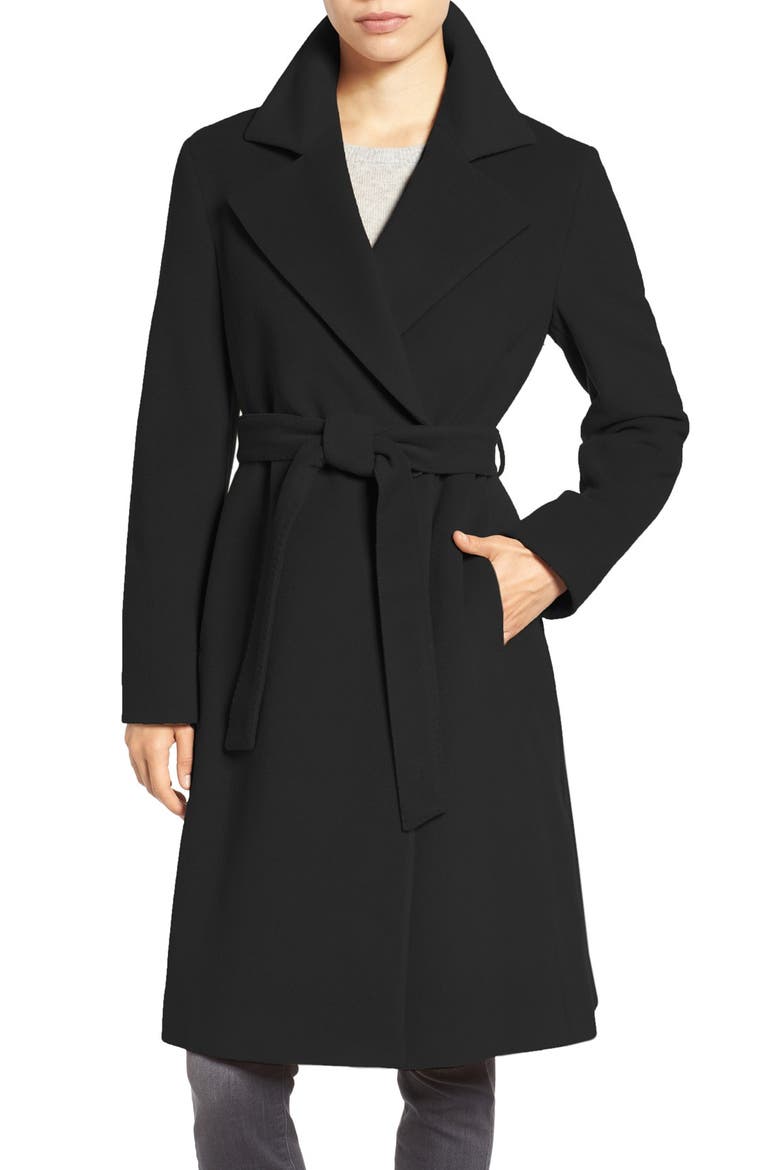 Icons Wool Blend Long Wrap Coat, Main, color, BLACK
