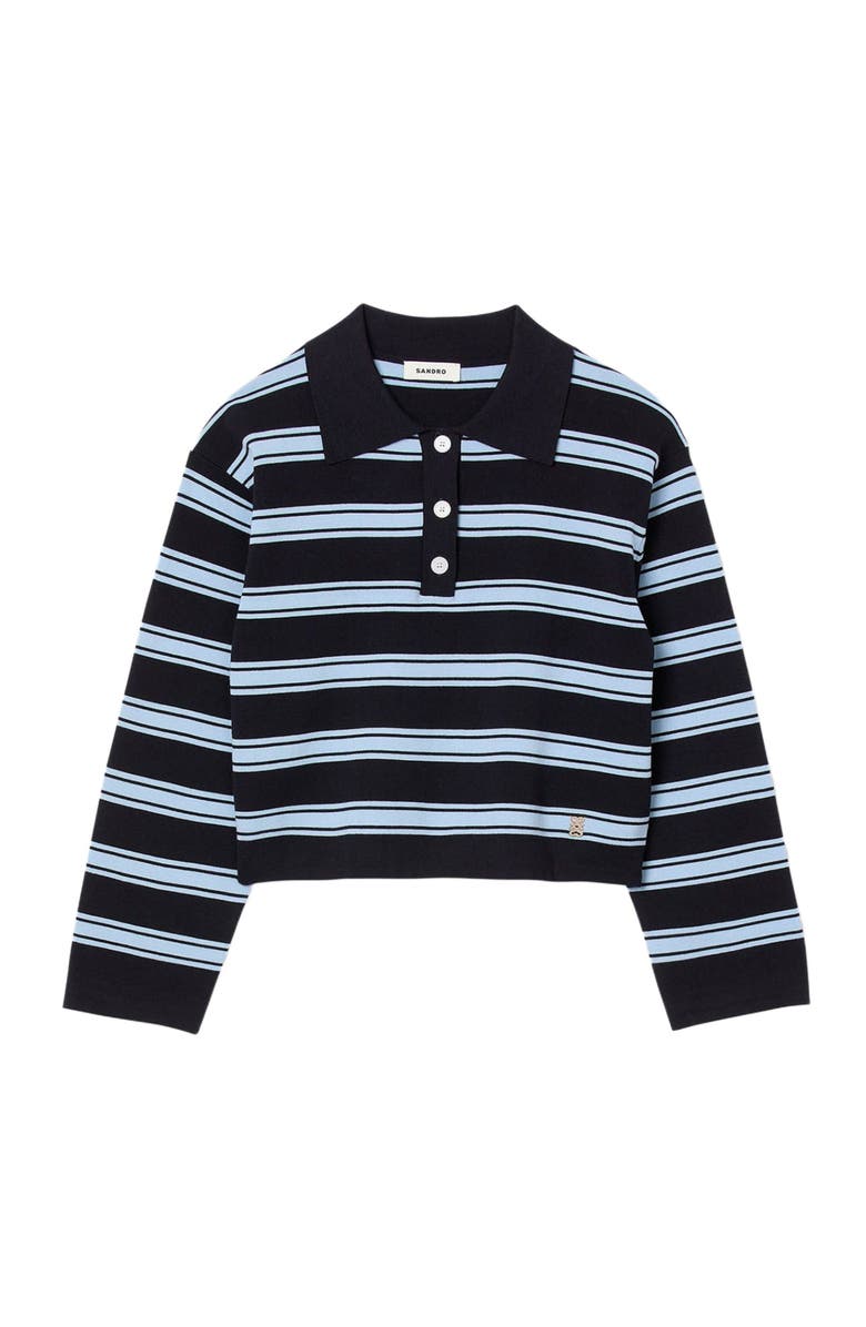 SANDRO Striped polo sweater, Alternate, color, Navy Blue