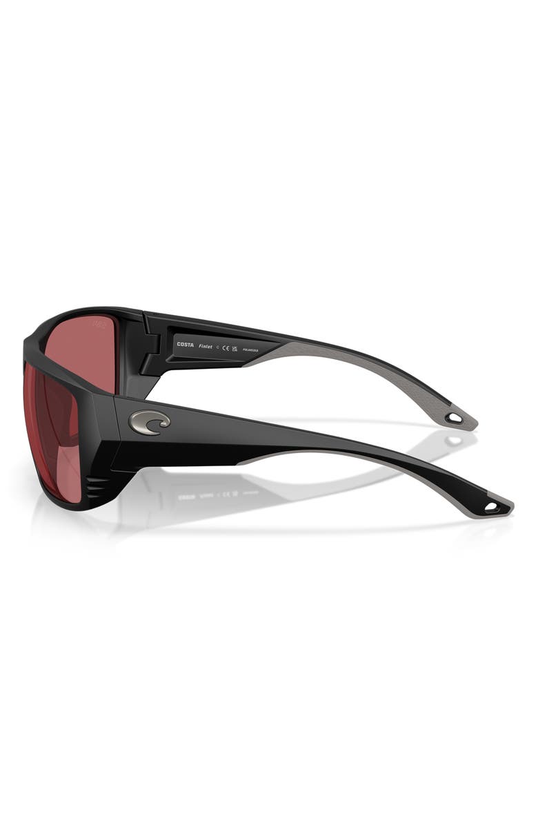 Costa Del Mar 59mm Finlet Polarized Rectangle Sunglasses, Alternate, color, Matte Black / Rose 580G