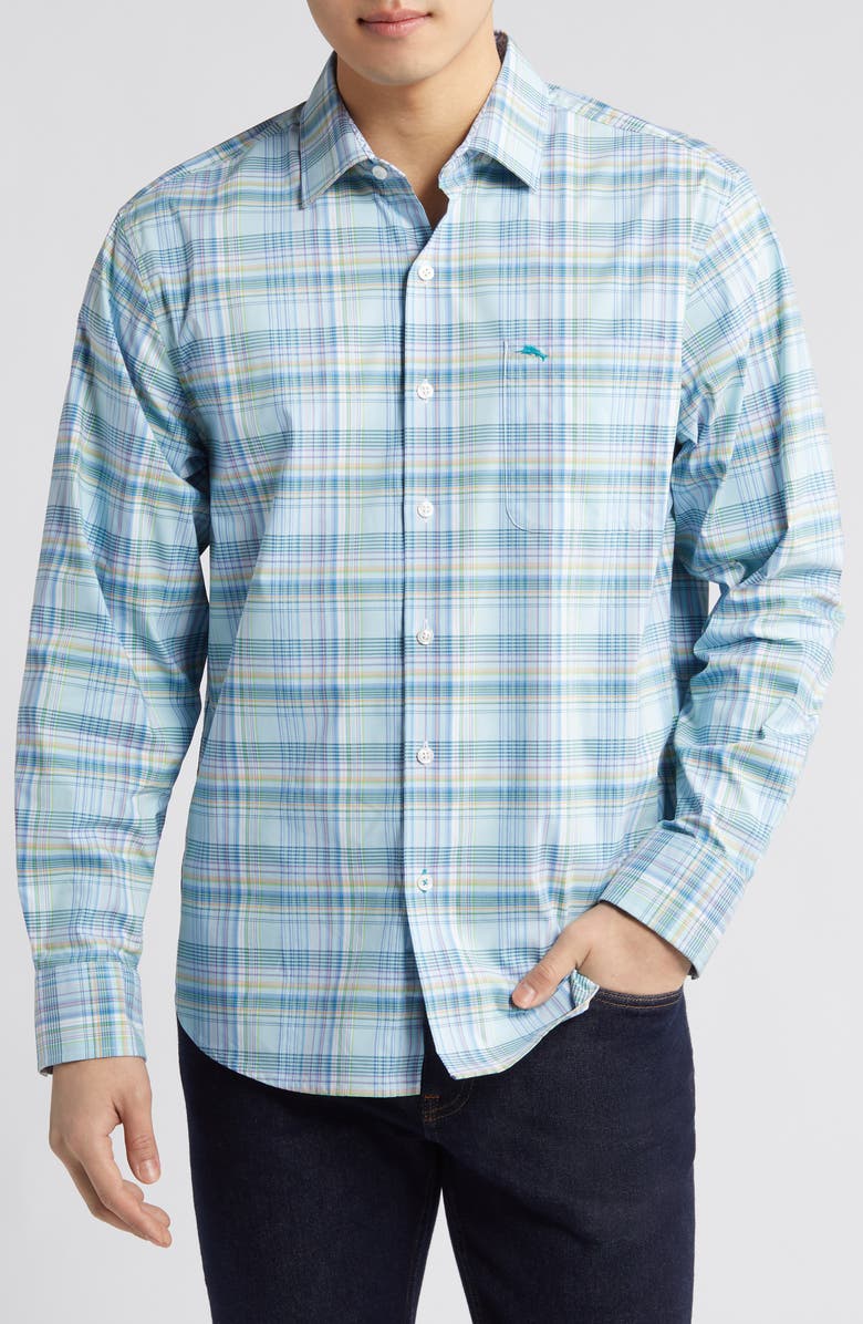 Tommy Bahama Sarasota Stretch Chablis Plaid Button-Up Shirt, Main, color,