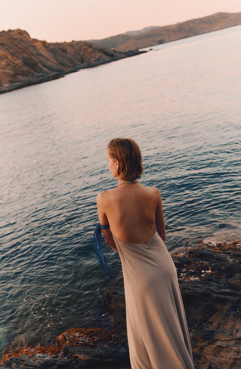 MANGO Midi Halter Dress, Alternate, color, Light/ Pastel Grey