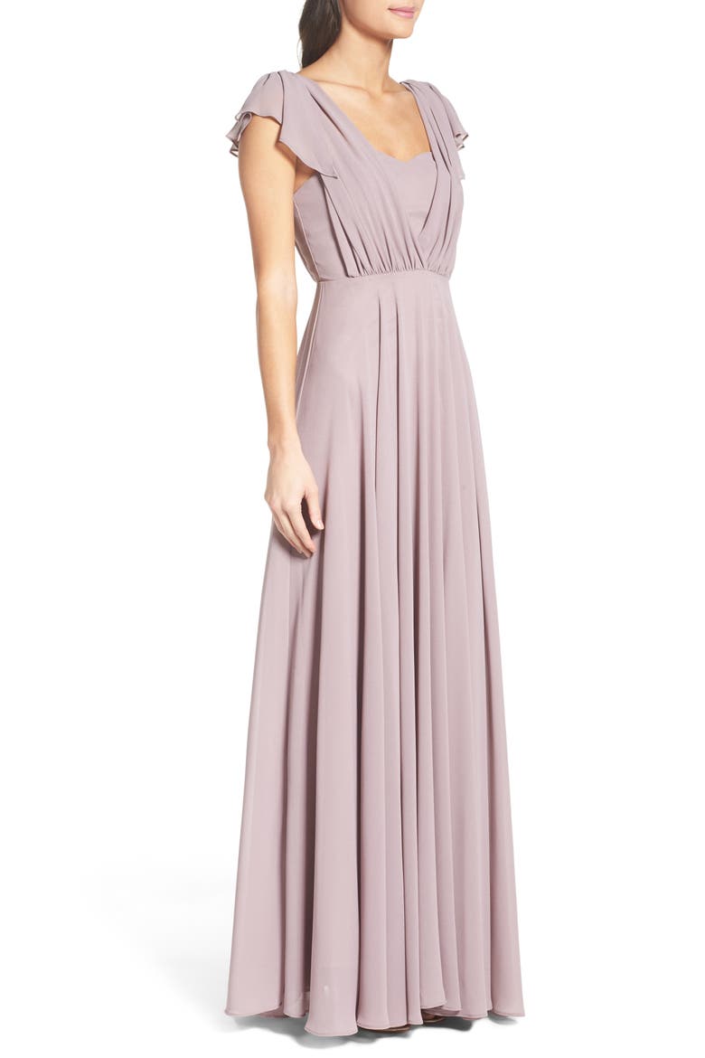 Flutter Sleeve Chiffon Gown, Alternate, color, GREY