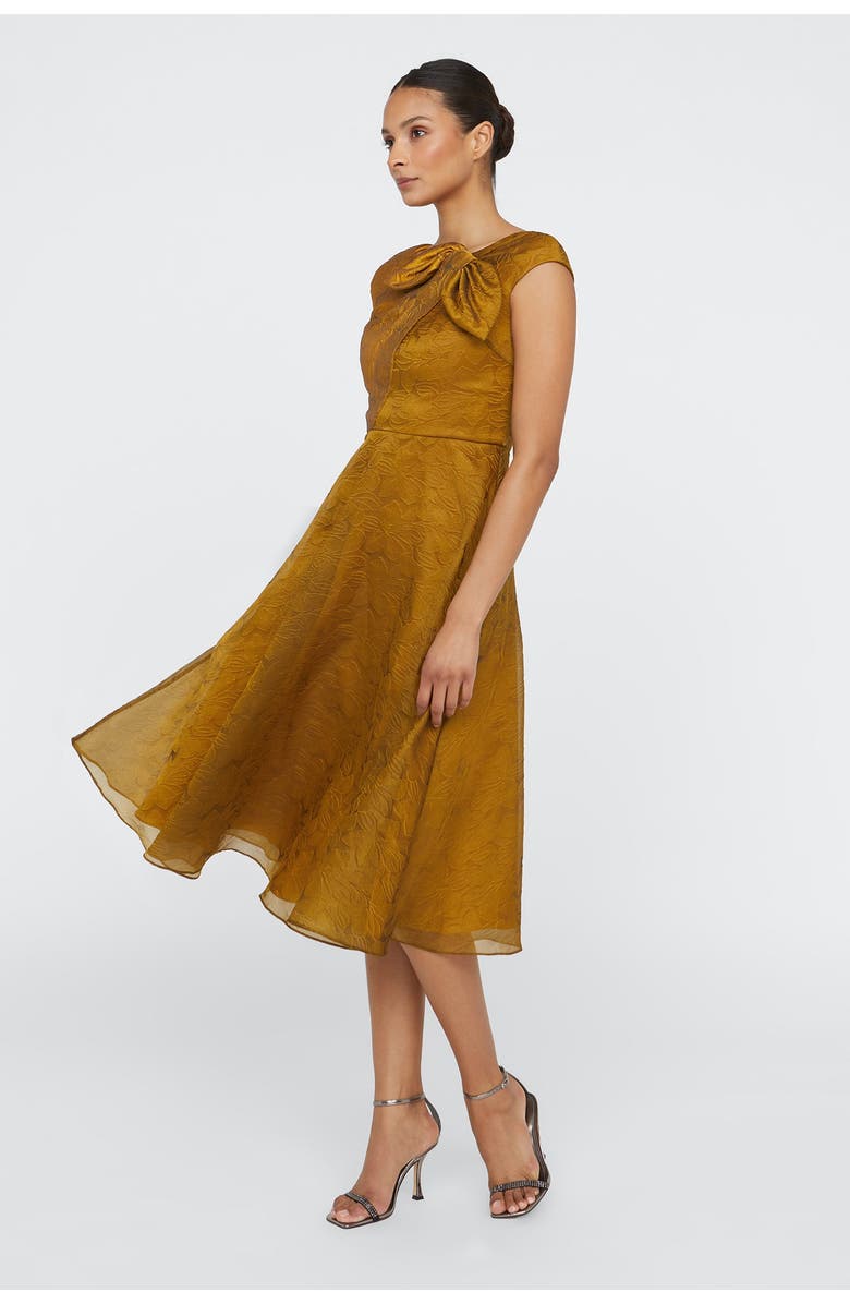 Theia Helen Tie Neck Cocktail Dress, Alternate, color, Gold Nectar