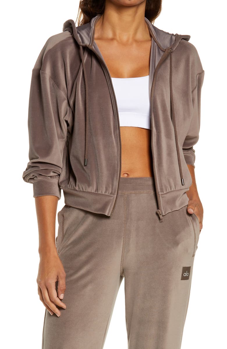 Alo Velour Full Zip Hoodie, Main, color, 