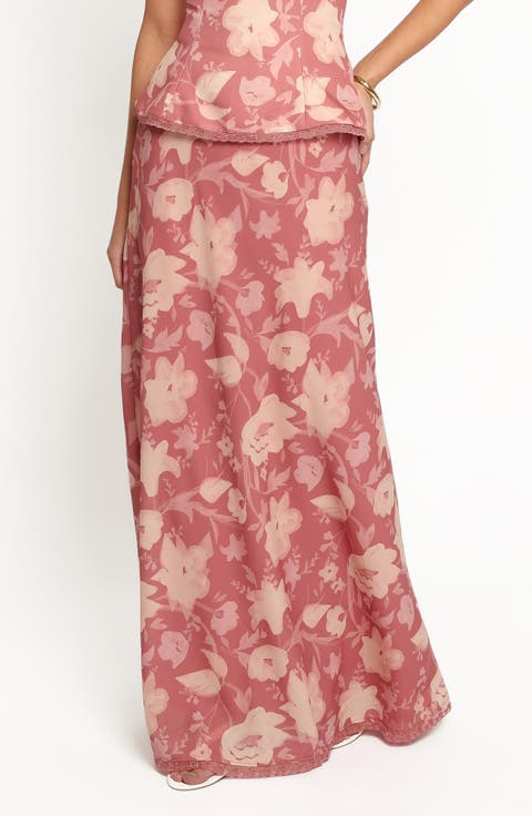 Mera Floral Lace Trim Maxi Skirt