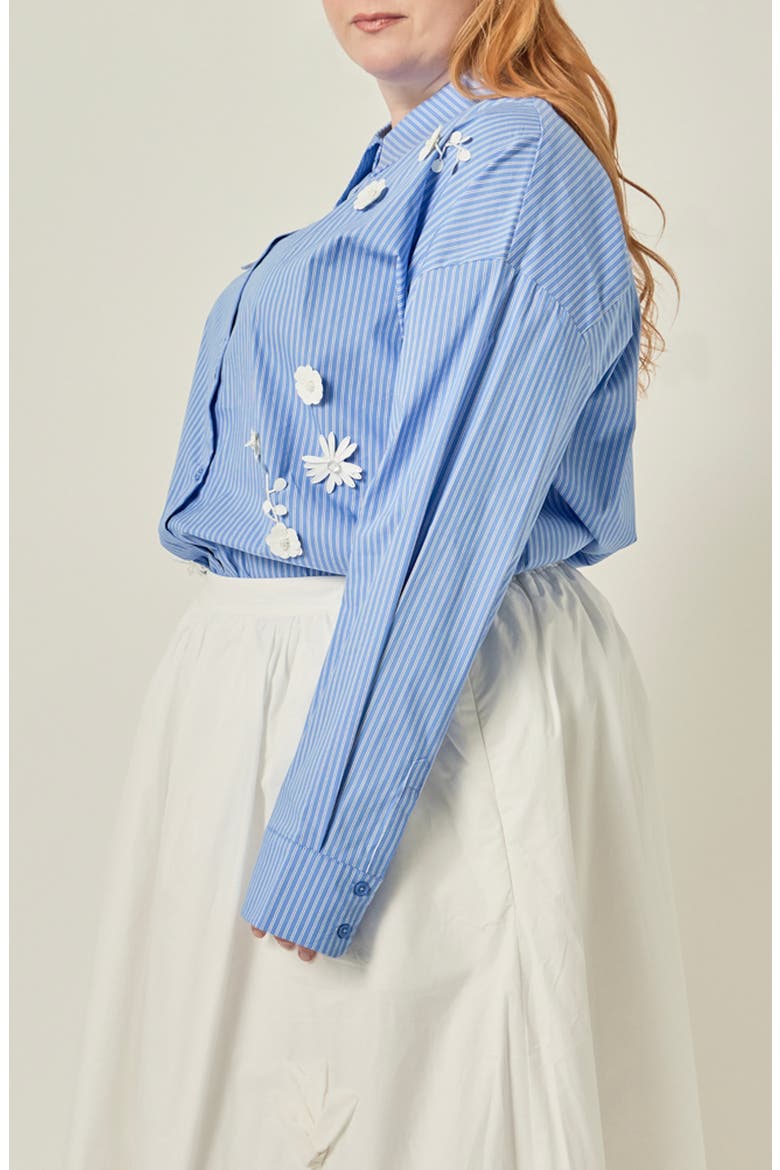 Flower Trim Striped Shirt, Alternate, color, POWDER BLUE