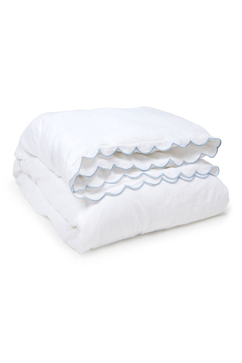 Kelly Linen Duvet Cover, Main, color, WHITE/ FRENCH BLUE