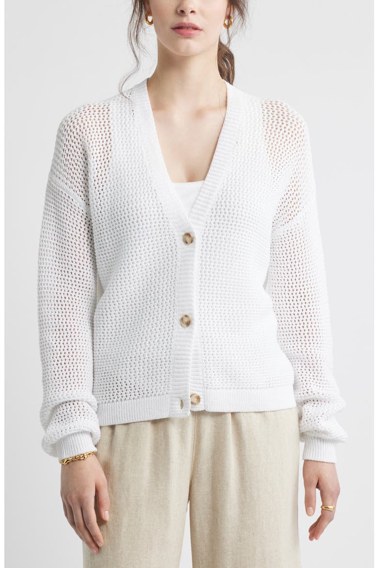 Open Stitch Cotton Cardigan, Main, color, WHITE